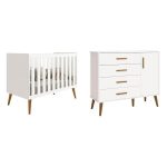 Quarto De Bebê Completo Com Cômoda Sapateira 4 Gavetas 1 Porta E Berço Isis Branco