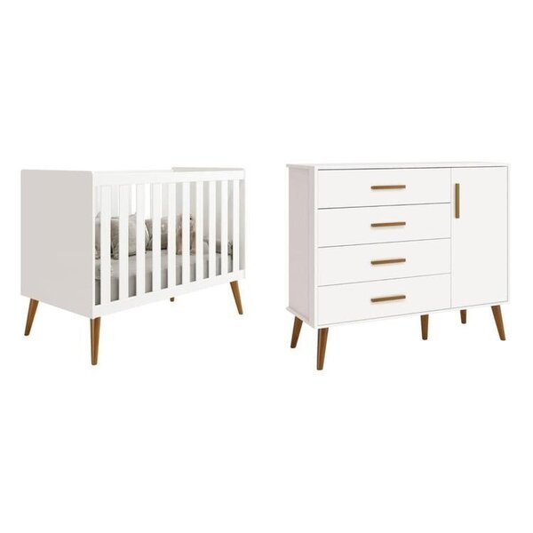 Quarto De Bebê Completo Com Cômoda Sapateira 4 Gavetas 1 Porta E Berço Isis Branco - Imagem 1
