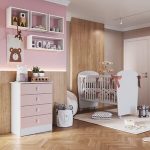 Quarto De Bebê Completo Cômoda 4 Gavetas Com Berço Arco-íris Branco/rosa - Imagem 2