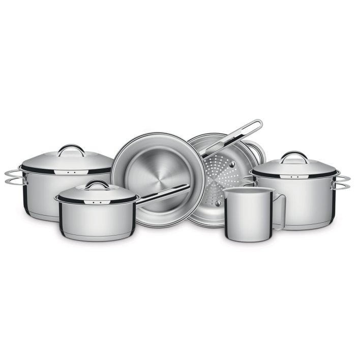 Jogo de Panelas Tramontina Solar em Aço Inox com Fundo Triplo e Tampas de Inox 6 Peças - Imagem 1