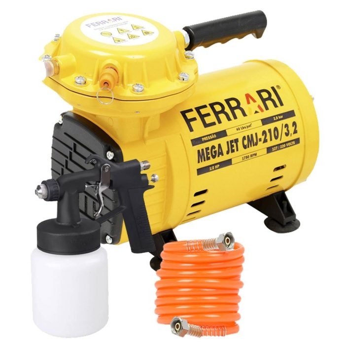 Compressor de Ar Direto Mega Jet Air 1/2HP 3,2 Pés com Kit de Pintura 110/220V Ferrari - Imagem 1