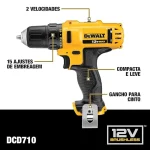 Parafusadeira/Furadeira a Bateria 12V MAX Li-Ion 3/8 Pol. com Carregador e 2 Baterias – DEWALT-DCD710D2 - Imagem 4