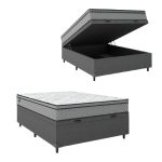 Cama Box Baú Casal Colchão Molas Ensacadas Mirage 138x188x65cm CinzaBranco Umaflex – Suporta até 120kg por Pessoa