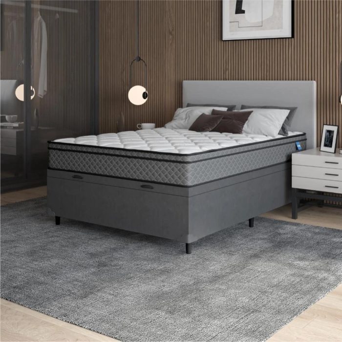 Cama Box Baú Casal Colchão Molas Ensacadas Mirage 138x188x65cm CinzaBranco Umaflex – Suporta até 120kg por Pessoa - Imagem 6