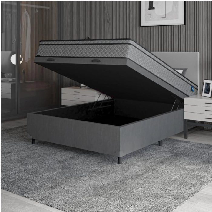 Cama Box Baú Casal Colchão Molas Ensacadas Mirage 138x188x65cm CinzaBranco Umaflex – Suporta até 120kg por Pessoa - Imagem 2