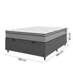 Cama Box Baú Casal Colchão Molas Ensacadas Mirage 138x188x65cm CinzaBranco Umaflex – Suporta até 120kg por Pessoa - Imagem 3