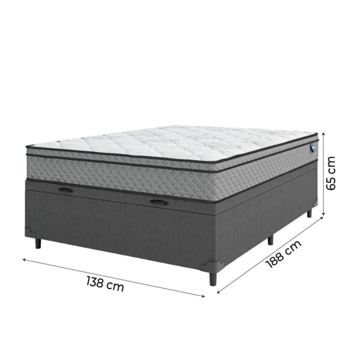 Cama Box Baú Casal Colchão Molas Ensacadas Mirage 138x188x65cm CinzaBranco Umaflex – Suporta até 120kg por Pessoa - Imagem 3
