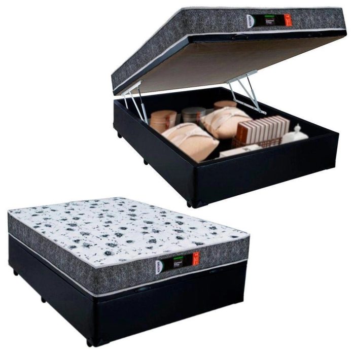 Cama Box Baú Casal + Colchão Ortopédico Resistente Pró D28 Prime Colchões 138x188x60 Preto - Imagem 1