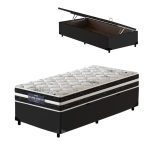 Cama Box Baú Solteiro King Preta + Colchão Molas Ensacadas – Probel – Eclipse Springs 96x203x62cm
