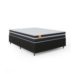 Cama Box Casal Colchão Molas Qatar 138x188x60cm Branco  Preto – Suporta até 200Kg Por Pessoa
