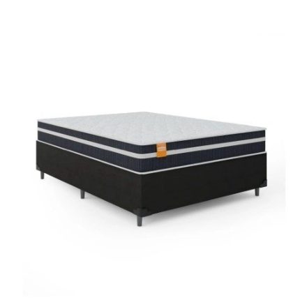 Cama Box Casal Colchão Molas Qatar 138x188x60cm Branco Preto – Suporta até 200Kg Por Pessoa