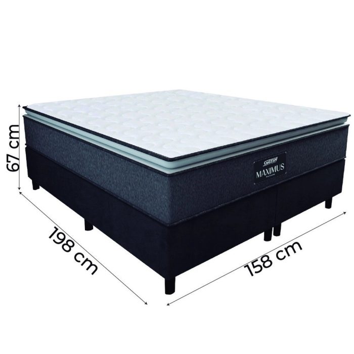 Cama Box Casal Queen Colchão Molas Ensacadas Pillow Top Maximus 158x198x67cm Cinza / Preto Gazin – Suporta até 120Kg por Pessoa - Imagem 3