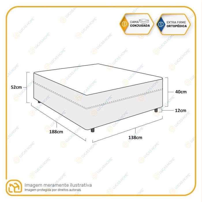 Cama Box Conjugada Casal Ortopedica D28 – Lucas Home – Unique 138x188x52cm - Imagem 5