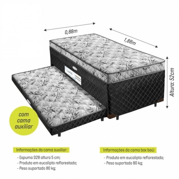 Cama Box Solteiro Carol Com Cama Auxiliar E Baú Light Spuma - Imagem 3