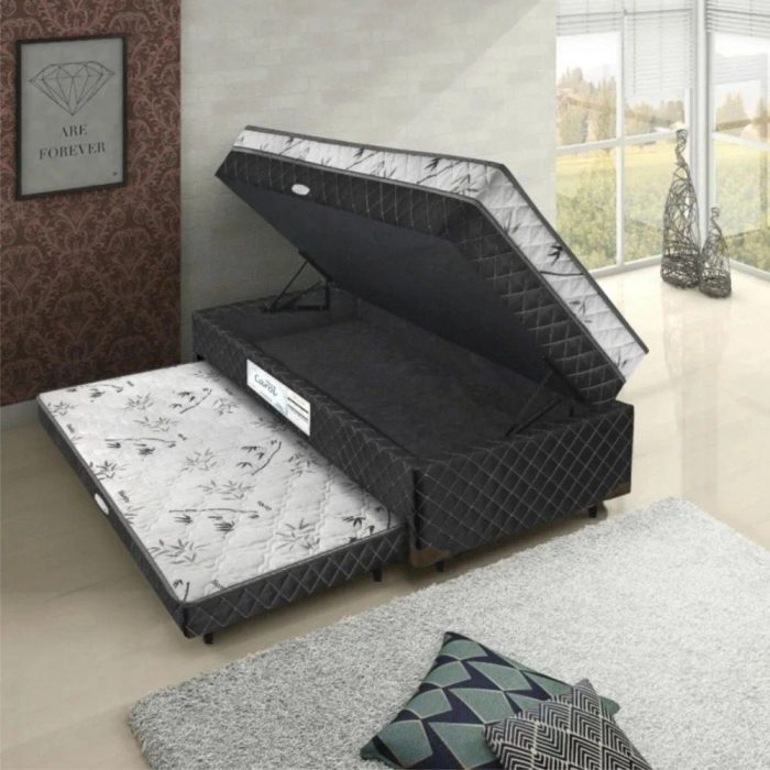 Cama Box Solteiro Carol Com Cama Auxiliar E Baú Light Spuma - Imagem 1