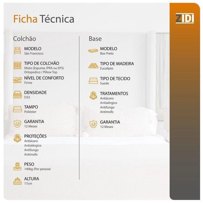 Cama Box Solteiro King Preto + Colchão San Francisco 96cm - Imagem 5