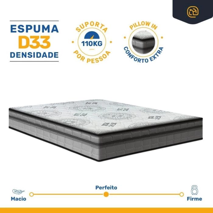 Cama Box com Colchão Espuma D33 Pillow In Anjos Ortosleep Viúva 128x188x57cm - Imagem 4