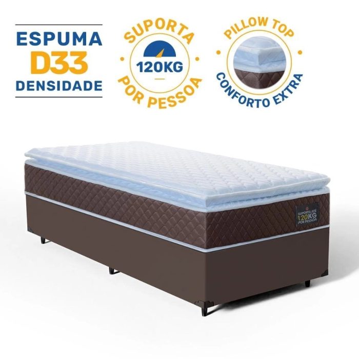 Cama Box com Colchão de Espuma D33 Pillow Top Comfort Luxo Solteiro 88cm - Imagem 3