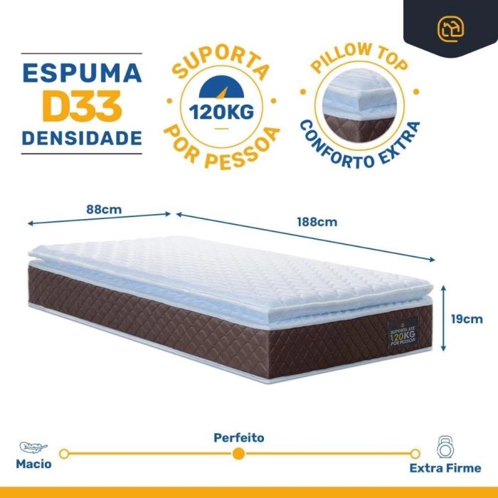 Cama Box com Colchão de Espuma D33 Pillow Top Comfort Luxo Solteiro 88cm - Imagem 2