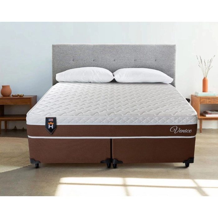Conjunto Cama Box King Size Venice 193x203x60 MarromBranco cMolas Ensacadas - Imagem 3
