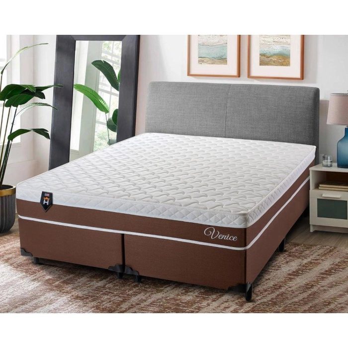 Conjunto Cama Box King Size Venice 193x203x60 MarromBranco cMolas Ensacadas - Imagem 1