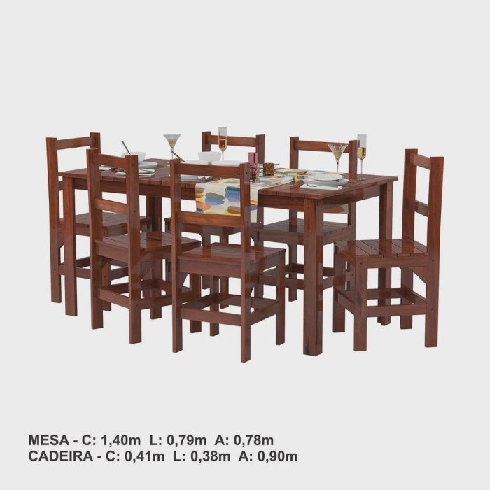 Conjunto Sala de Jantar 1 Mesa Tampo Madeira Maciça Quadrado 6 Cadeiras - Imagem 2