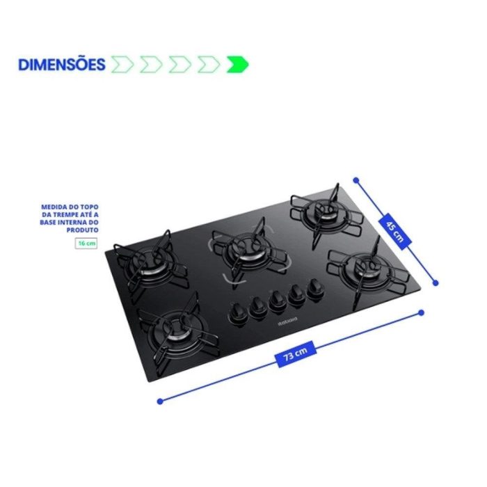 Cooktop a Gás 5 Bocas Itatiaia Essencial, Mesa de Vidro Temperado, Preto, Bivolt - Imagem 3