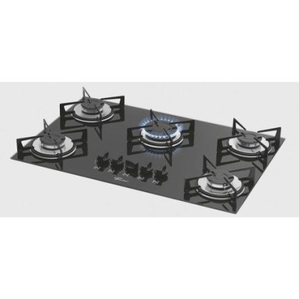 Cooktop a Gás Fischer 5 Bocas com Mesa de Vidro Preto – Bivolt