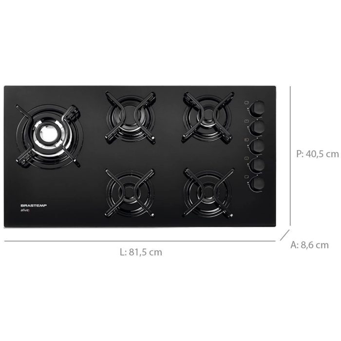 Cooktop com 5 Bocas Mega Chama Mesa em Vidro BDD85AE Brastemp - Imagem 2