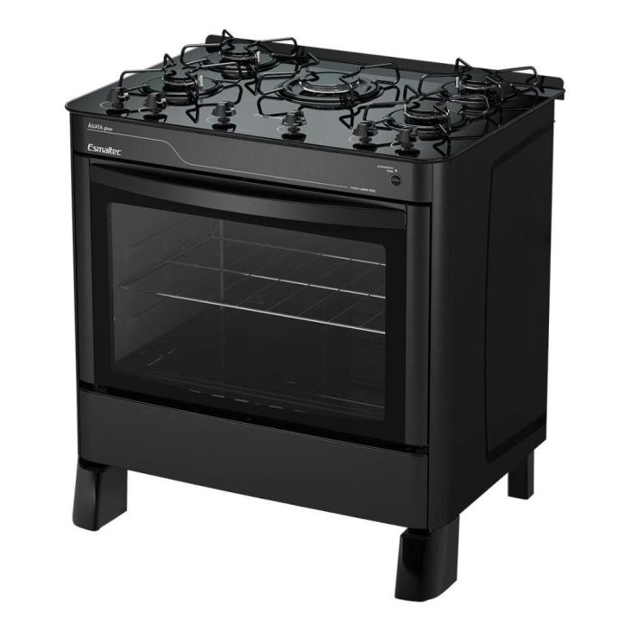 Fogão Ágata Glass 5 Bocas, Preto, Acendimento automático – Esmaltec - Imagem 1