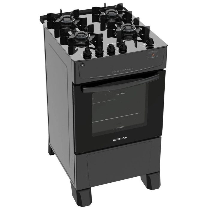 Fogão Atlas Mônaco Top Glass 4 Bocas Preto – Bivolt - Imagem 1