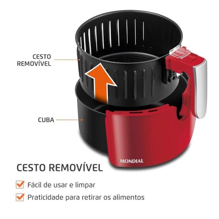 Fritadeira Elétrica Air Fryer Pratic Inox Red 3,2L Mondial AF-34-R 1270W Vermelho – 110v - Imagem 3
