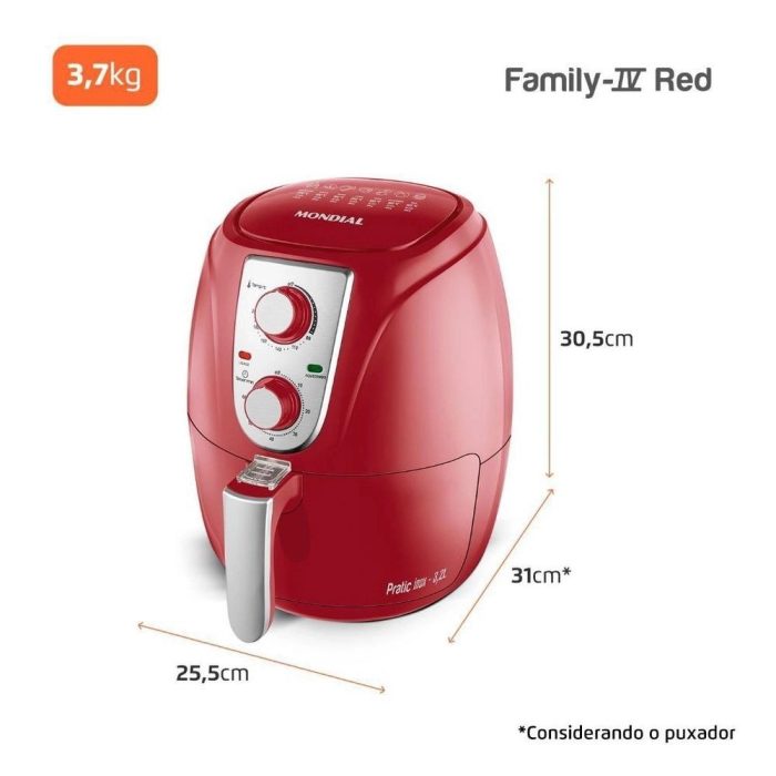 Fritadeira Elétrica Air Fryer Pratic Inox Red 3,2L Mondial AF-34-R 1270W Vermelho – 110v - Imagem 6