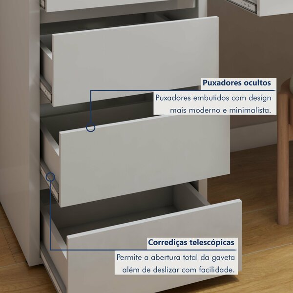 Penteadeira 5 Gavetas 100% Mdf Sem Espelho Giulia Yescasa Off White - Imagem 7