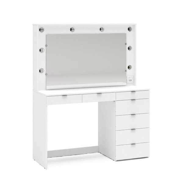 Penteadeira Camarim Com Espelho 7 Gavetas E Tomada Diamante Espresso Móveis Branco - Imagem 5