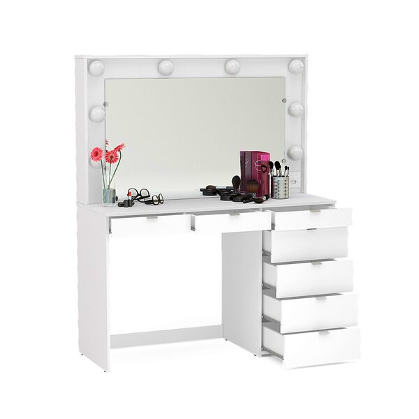 Penteadeira Camarim Com Espelho 7 Gavetas E Tomada Diamante Espresso Móveis Branco - Imagem 6